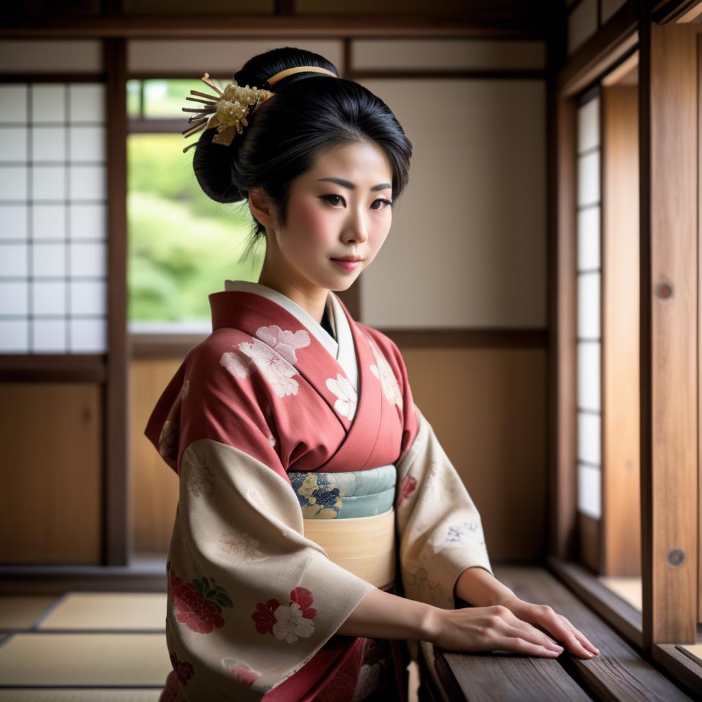 A stunning image of traditional japanese woman in an antique house.