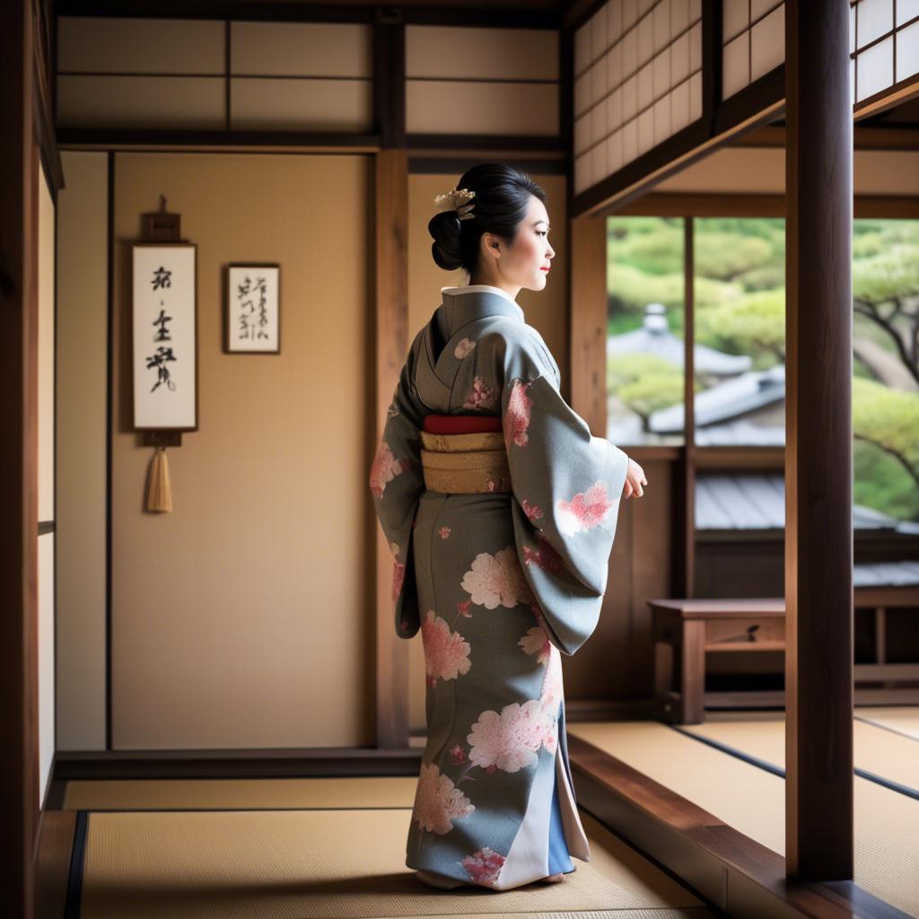 A stunning image of traditional japanese woman in an antique house.