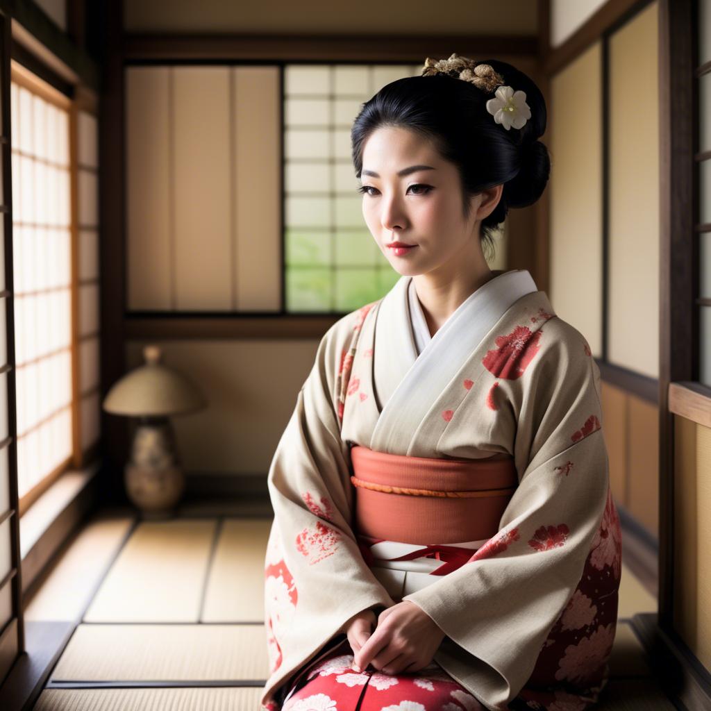 A stunning image of traditional japanese woman in an antique house.