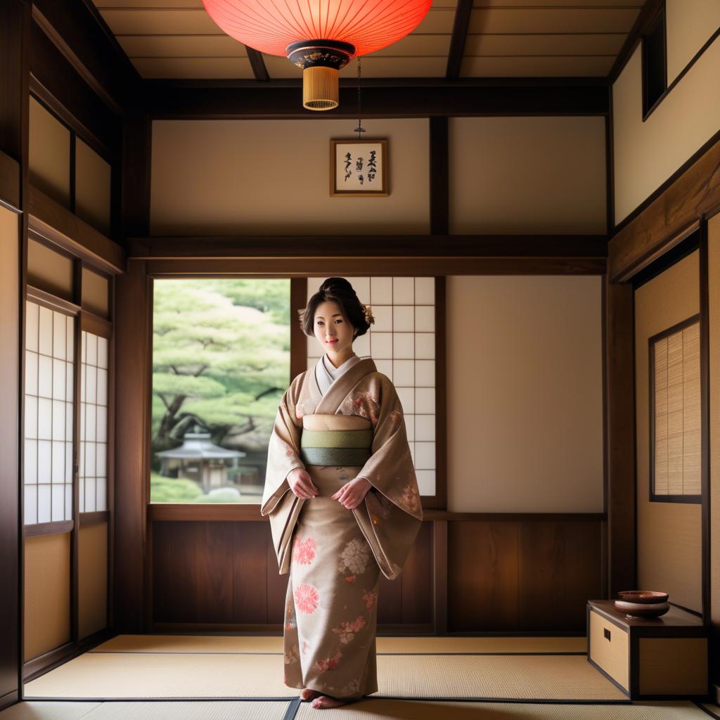 A stunning image of traditional japanese woman in an antique house.