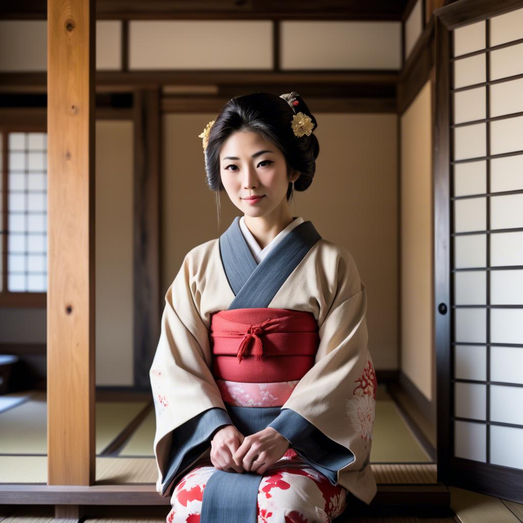 A stunning image of traditional japanese woman in an antique house.