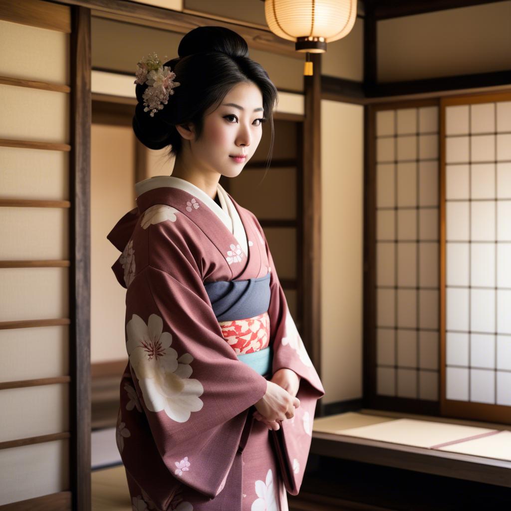 A stunning image of traditional japanese woman in an antique house.