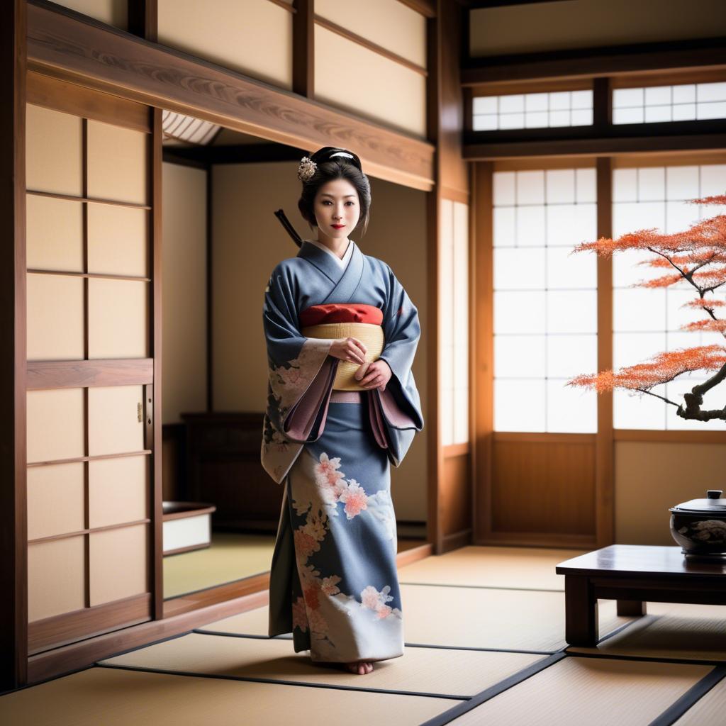 A stunning image of traditional japanese woman in an antique house.