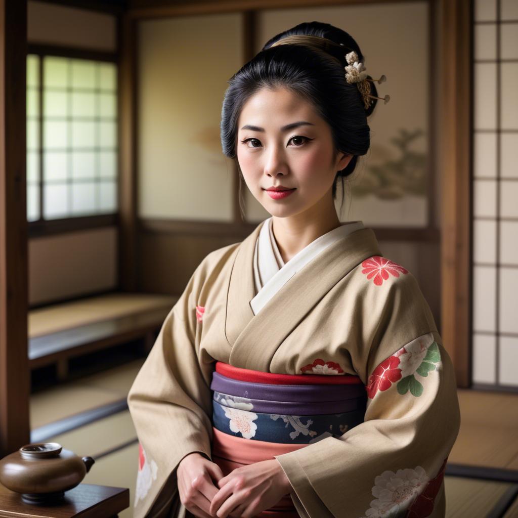 A stunning image of traditional japanese woman in an antique house.