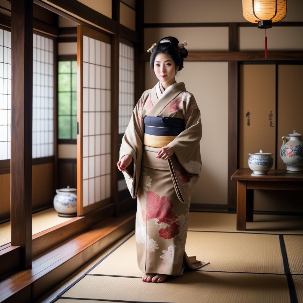 A stunning image of traditional japanese woman in an antique house.