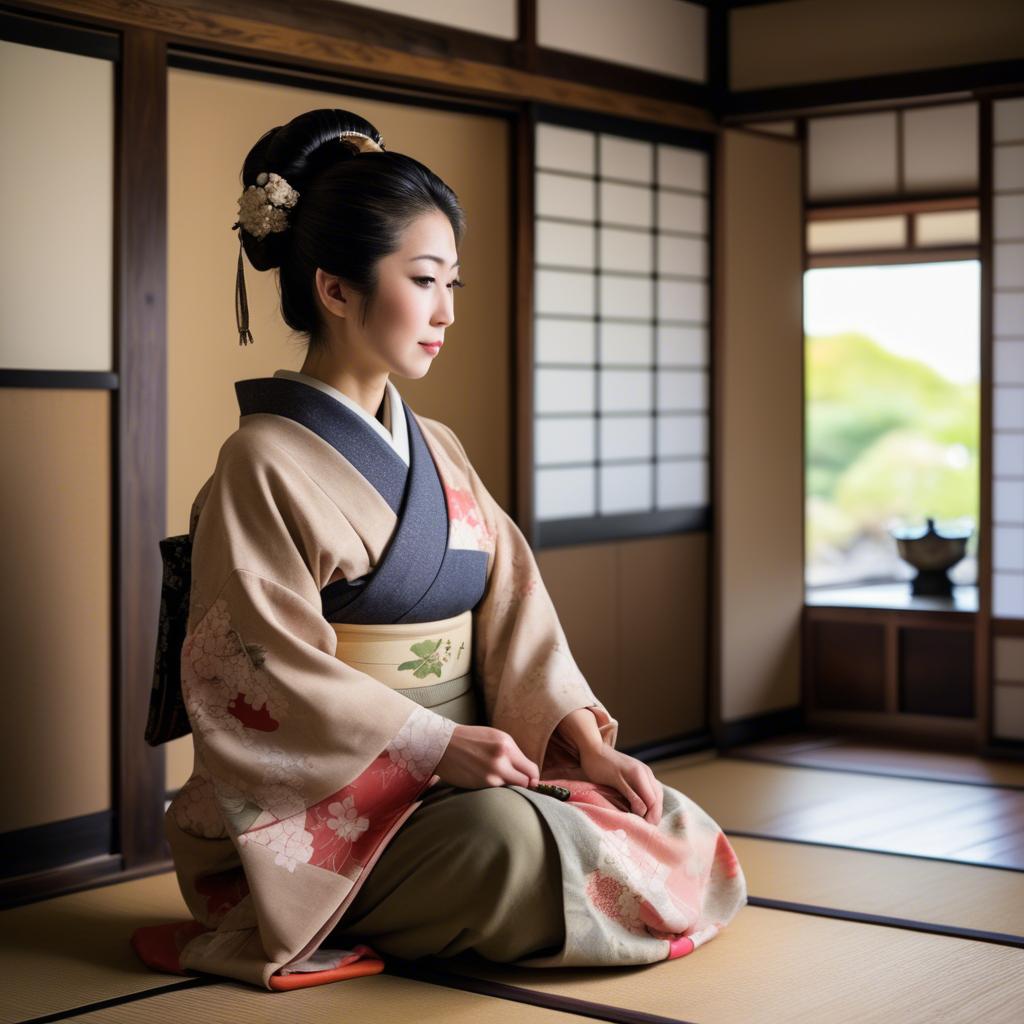 A stunning image of traditional japanese woman in an antique house.