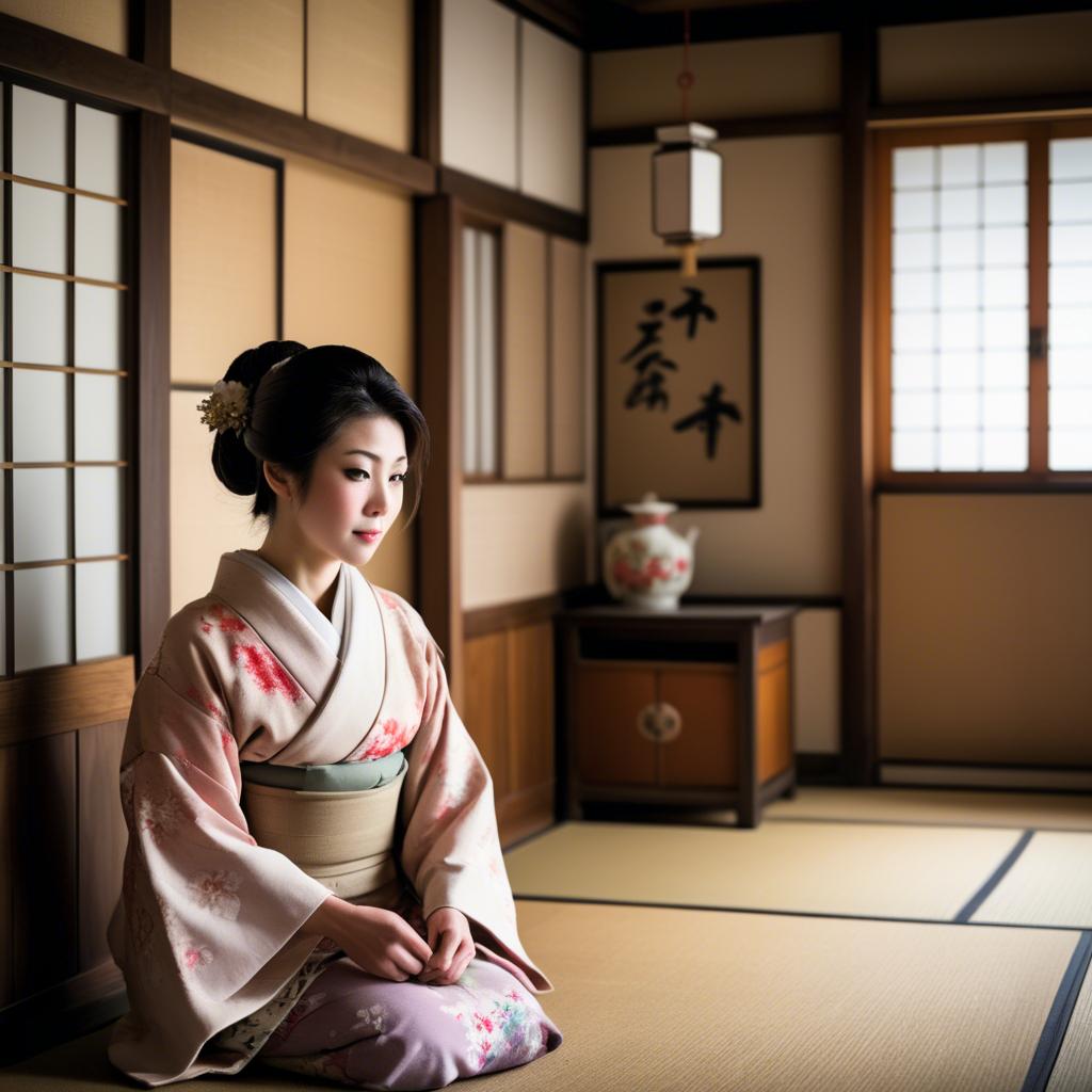 A stunning image of traditional japanese woman in an antique house.