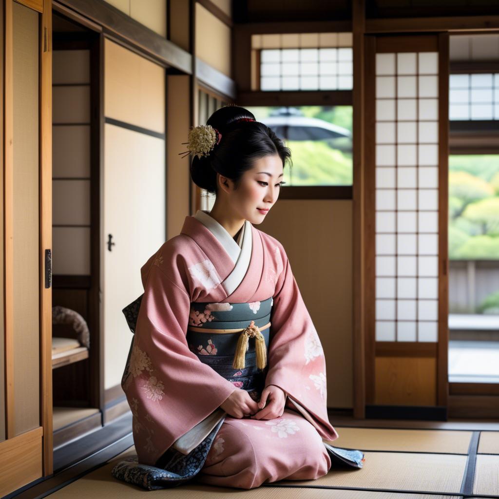 A stunning image of traditional japanese woman in an antique house.