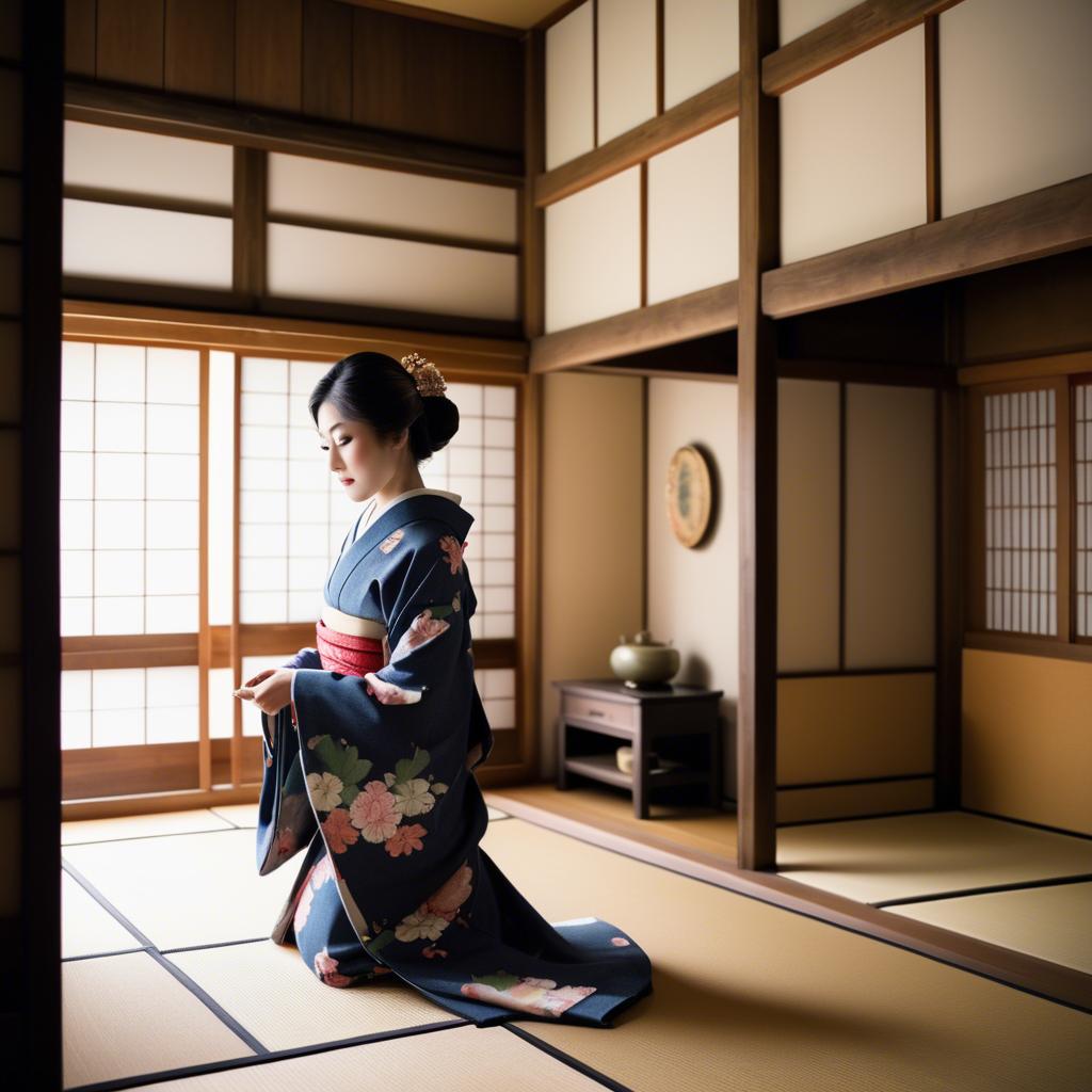 A stunning image of traditional japanese woman in an antique house.