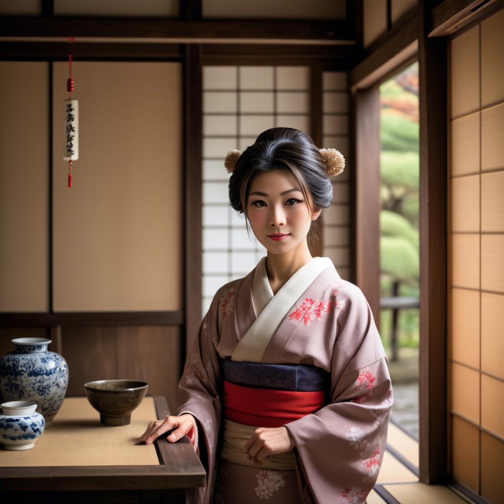 A stunning image of traditional japanese woman in an antique house.