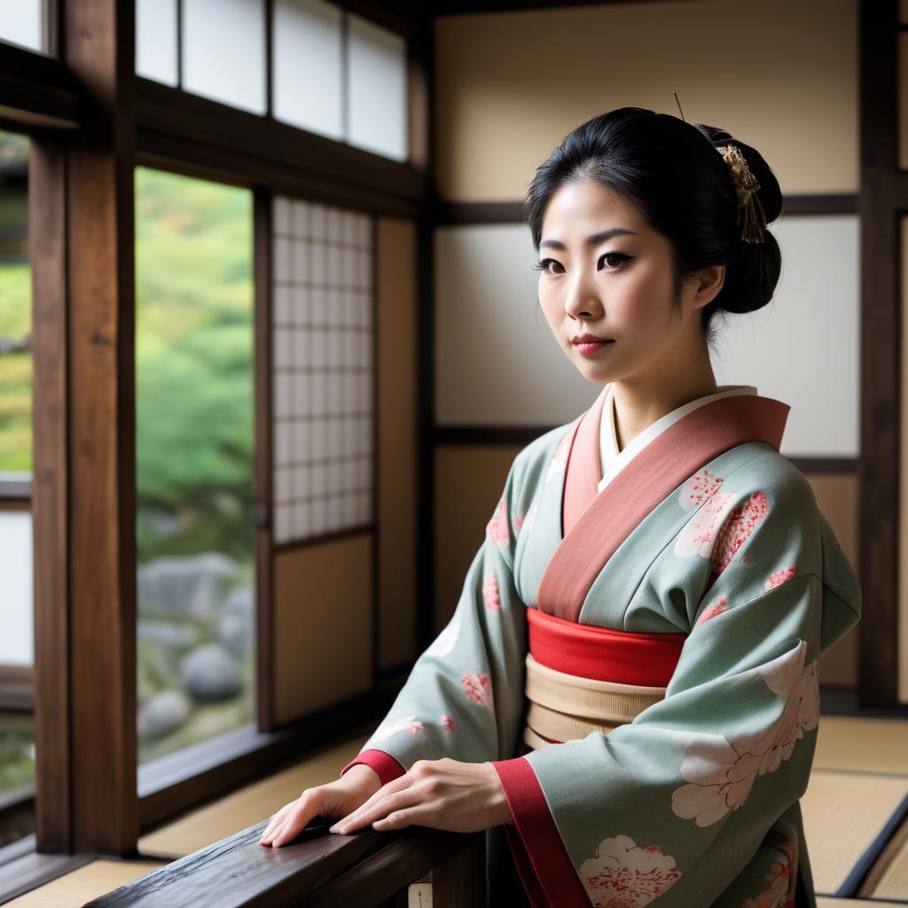 A stunning image of traditional japanese woman in an antique house.