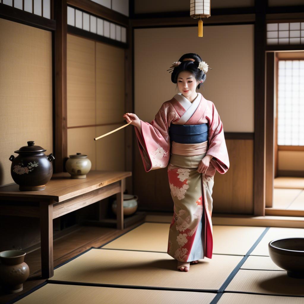 A stunning image of traditional japanese woman in an antique house.