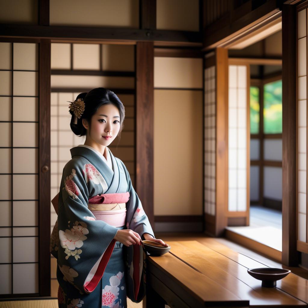 A stunning image of traditional japanese woman in an antique house.
