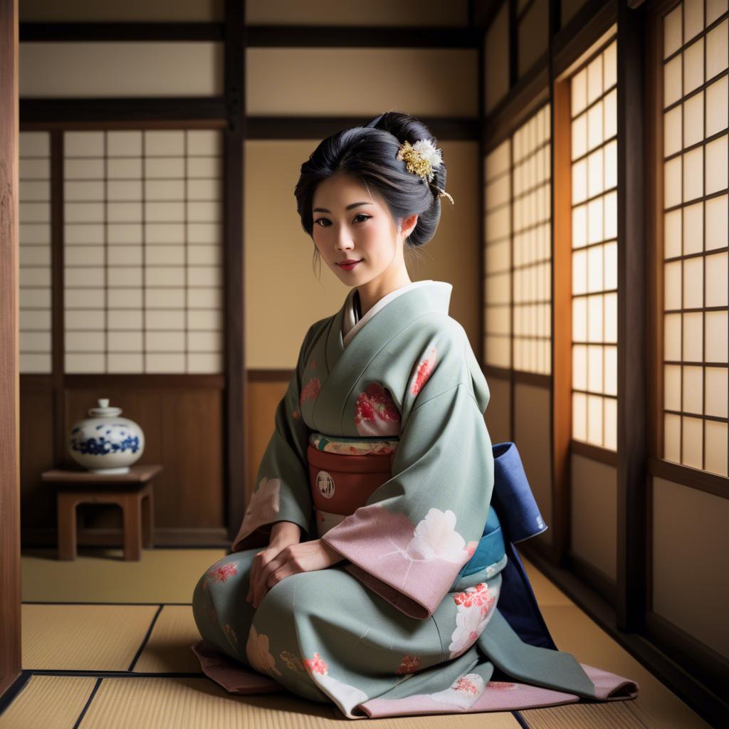 A stunning image of traditional japanese woman in an antique house.