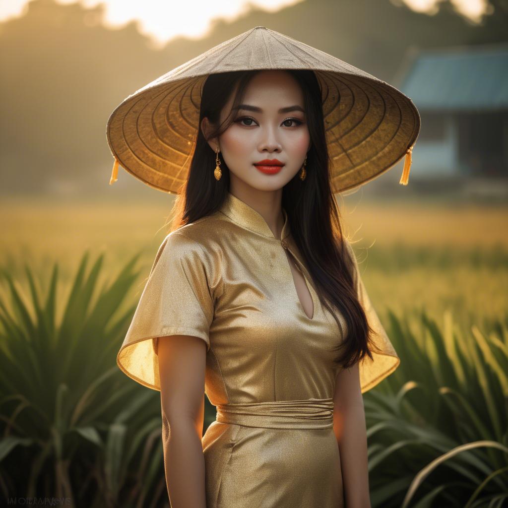 A stunning image of vietnamese beauty in golden hour.