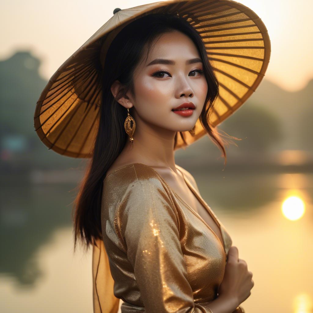 A stunning image of vietnamese beauty in golden hour.