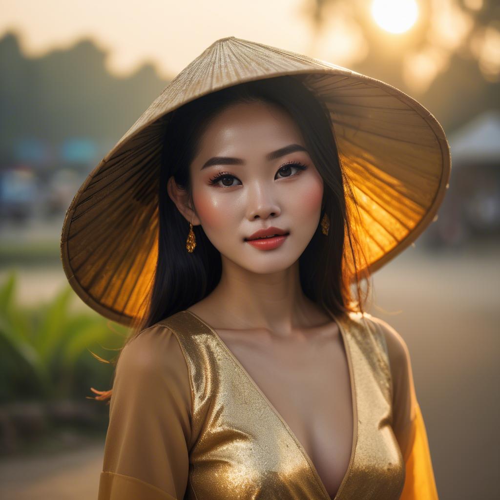 A stunning image of vietnamese beauty in golden hour.