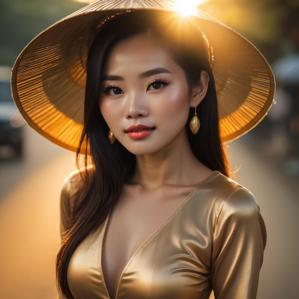 A stunning image of vietnamese beauty in golden hour.