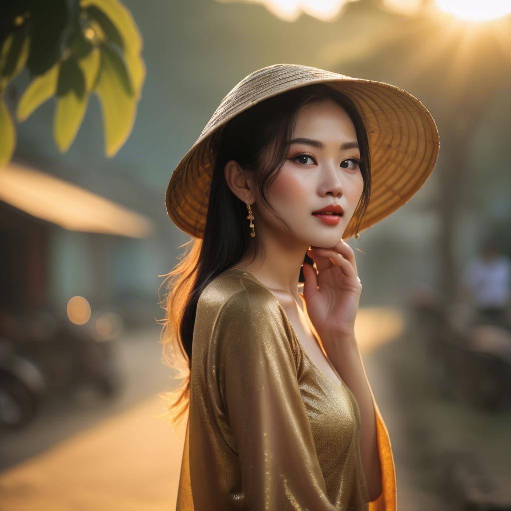 A stunning image of vietnamese beauty in golden hour.