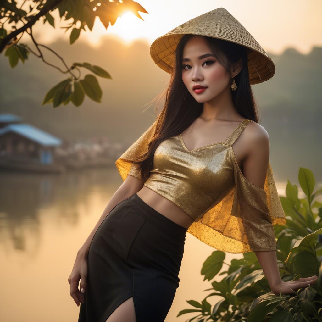 A stunning image of vietnamese beauty in golden hour.