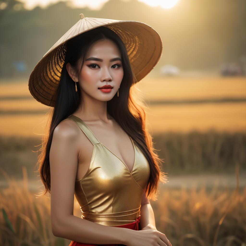 A stunning image of vietnamese beauty in golden hour.