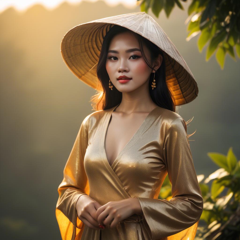 A stunning image of vietnamese beauty in golden hour.