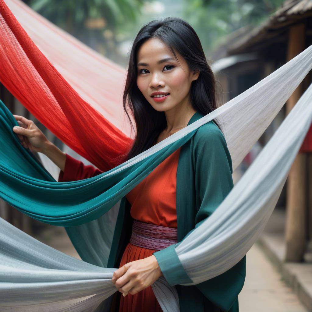 A stunning image of vietnamese woman with flowing fabrics.