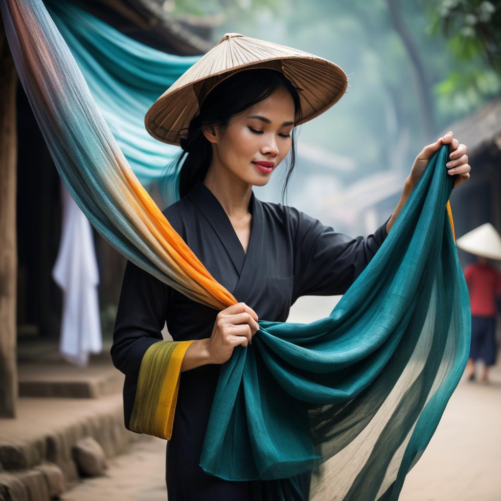 A stunning image of vietnamese woman with flowing fabrics.