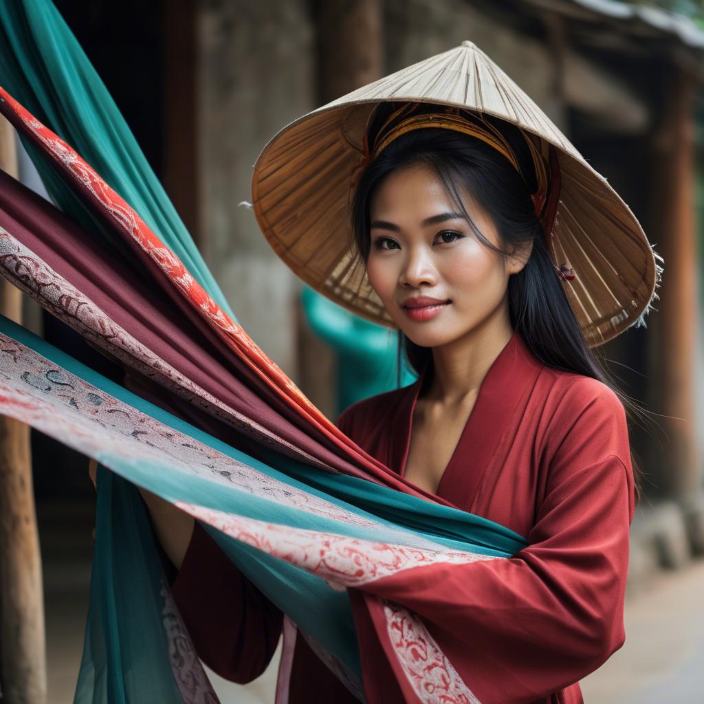 A stunning image of vietnamese woman with flowing fabrics.