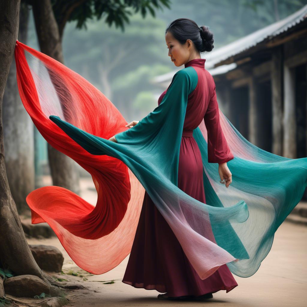 A stunning image of vietnamese woman with flowing fabrics.