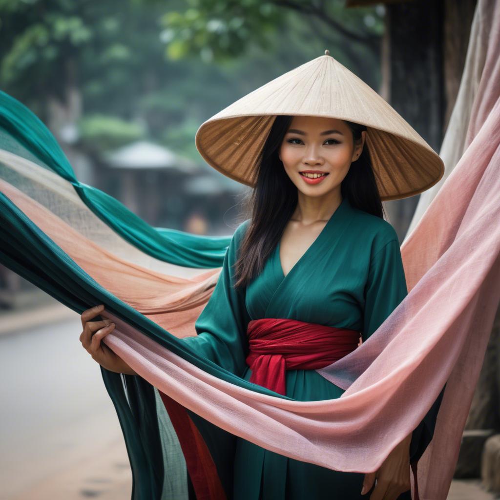 A stunning image of vietnamese woman with flowing fabrics.