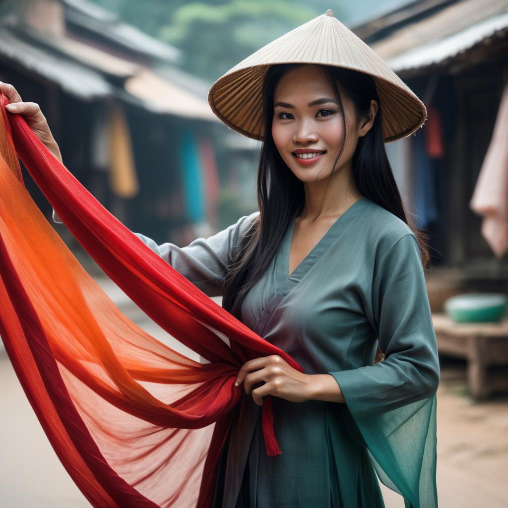 A stunning image of vietnamese woman with flowing fabrics.