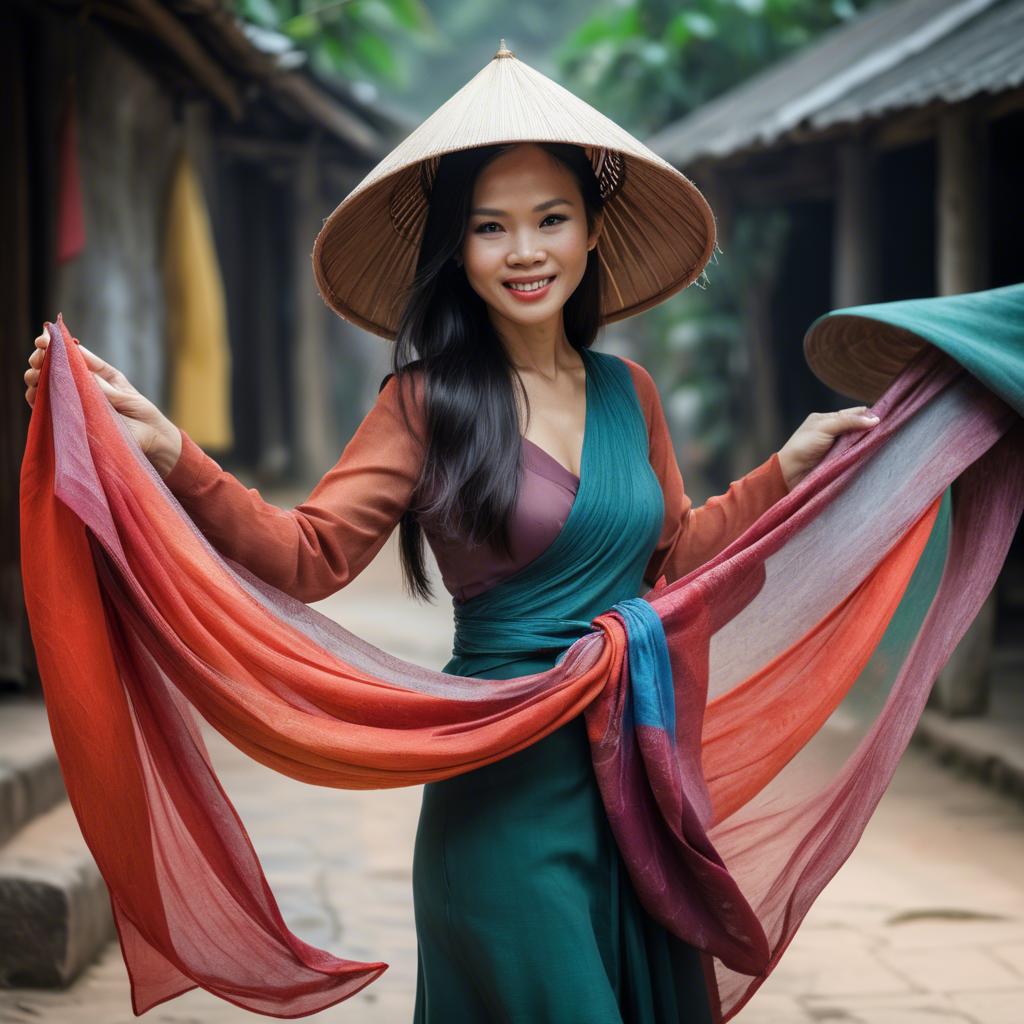 A stunning image of vietnamese woman with flowing fabrics.