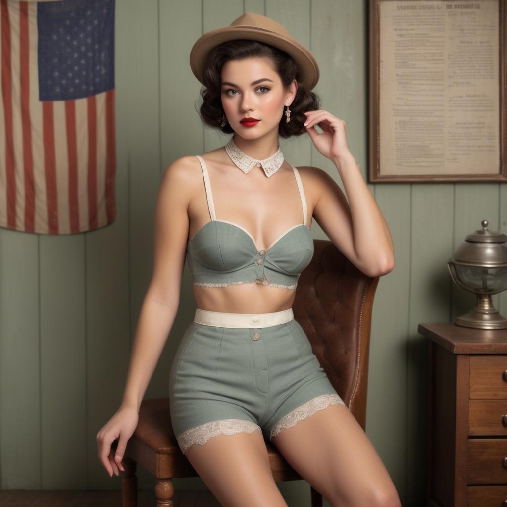 A stunning image of american model in a vintage-inspired set.