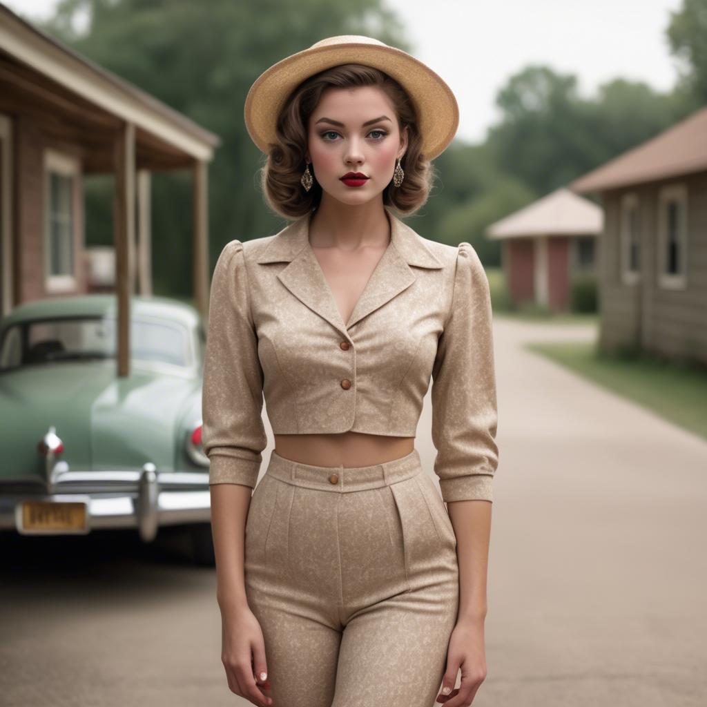 A stunning image of american model in a vintage-inspired set.