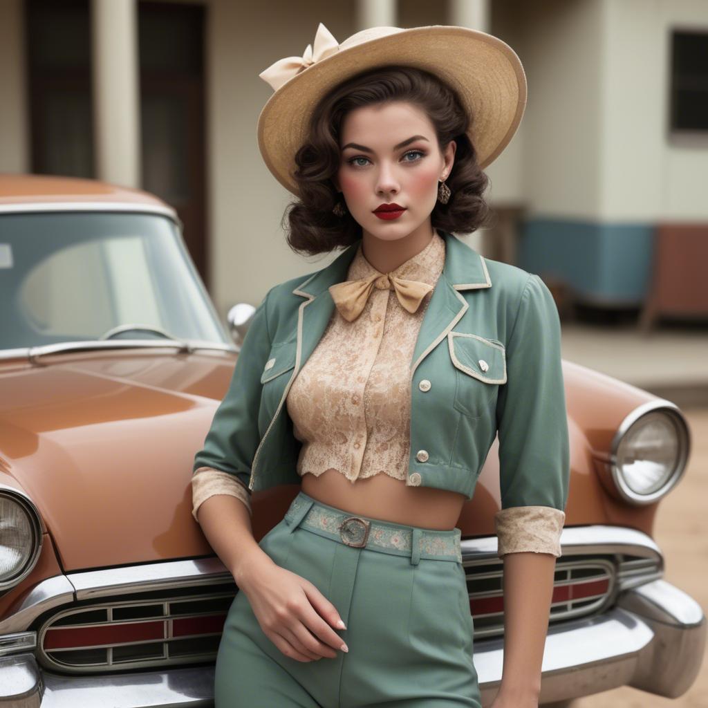A stunning image of american model in a vintage-inspired set.