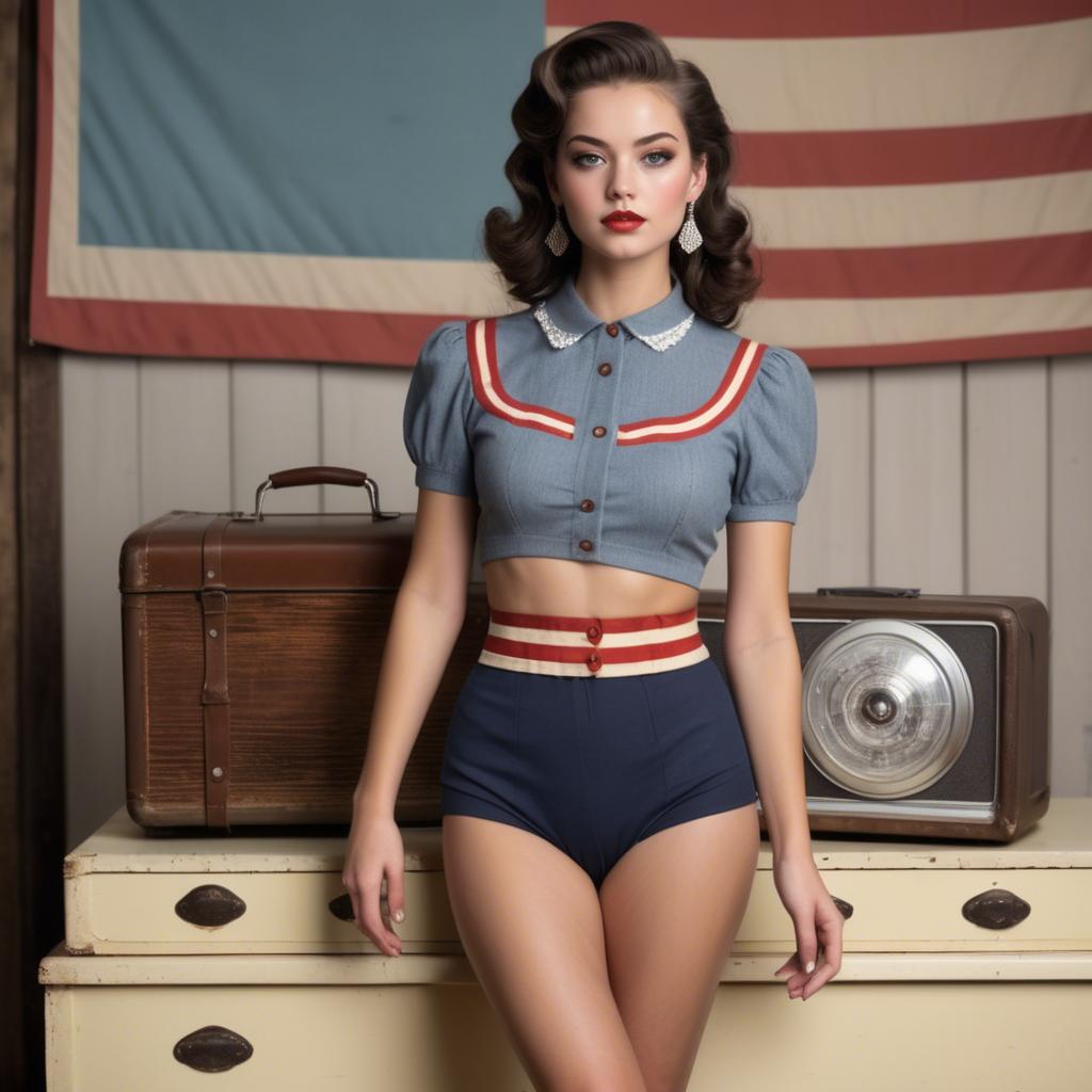 A stunning image of american model in a vintage-inspired set.