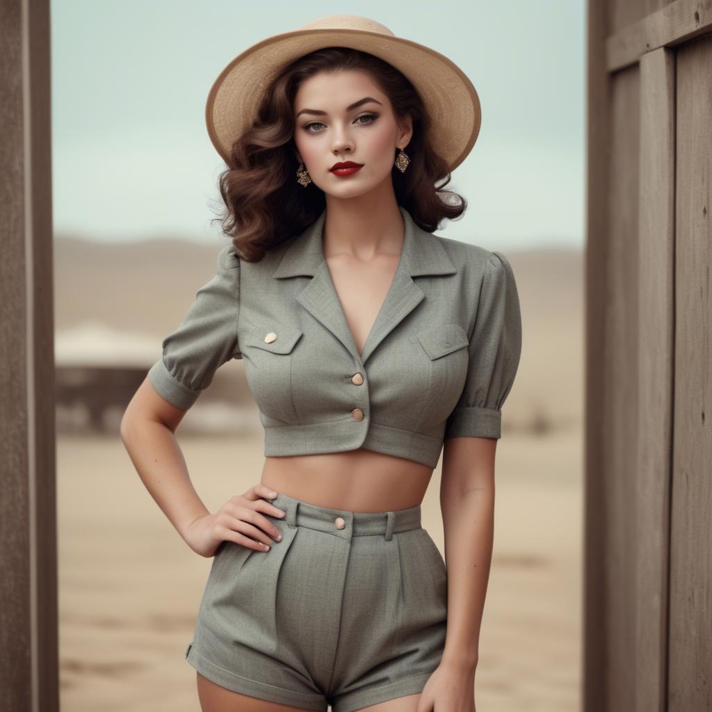 A stunning image of american model in a vintage-inspired set.