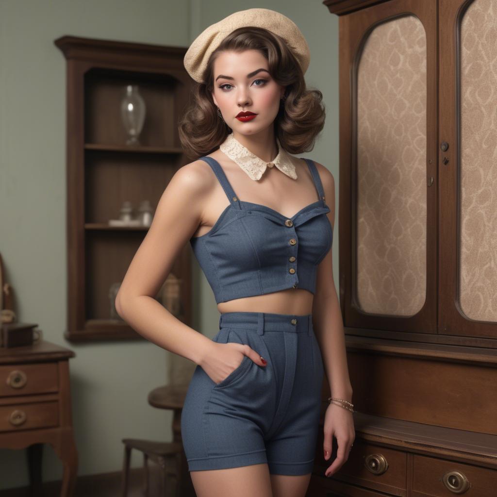 A stunning image of american model in a vintage-inspired set.