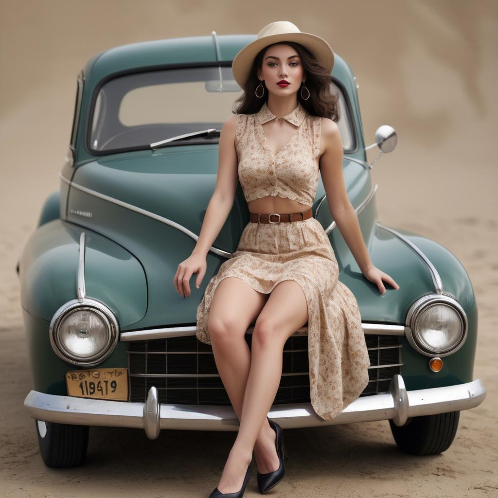 A stunning image of american model in a vintage-inspired set.