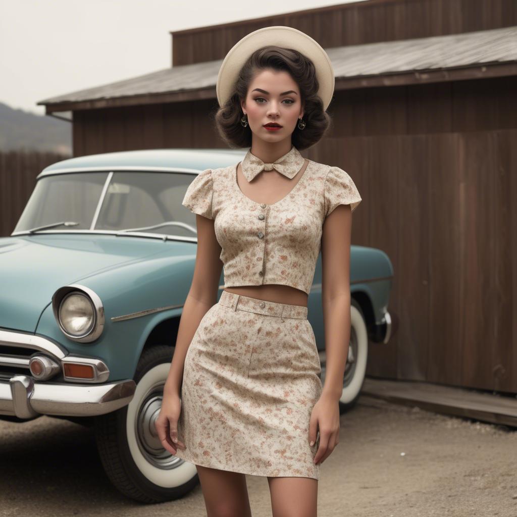 A stunning image of american model in a vintage-inspired set.
