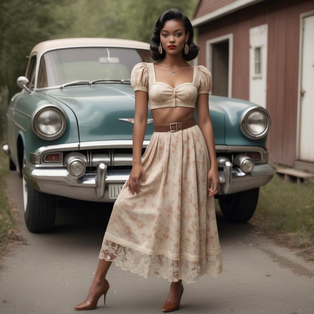 A stunning image of american model in a vintage-inspired set.