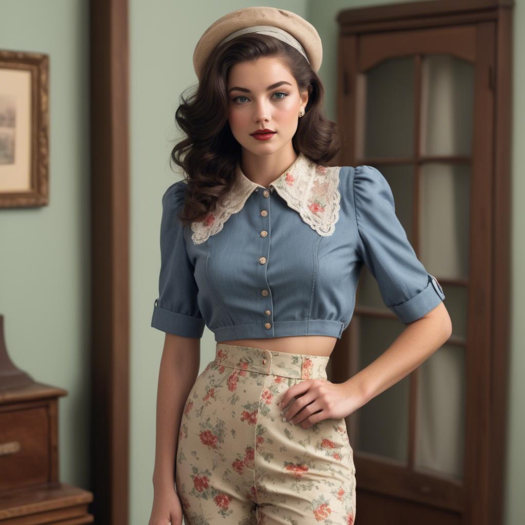 A stunning image of american model in a vintage-inspired set.