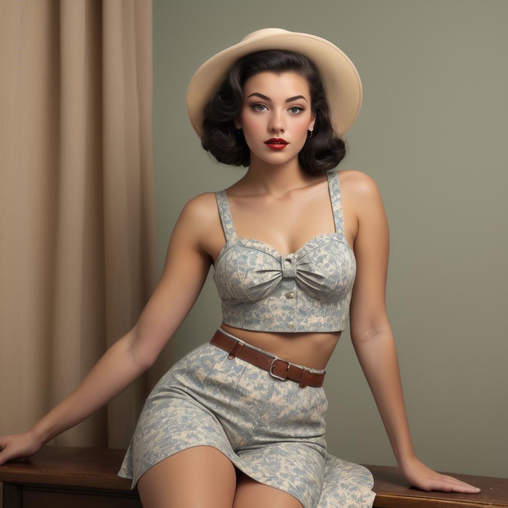 A stunning image of american model in a vintage-inspired set.