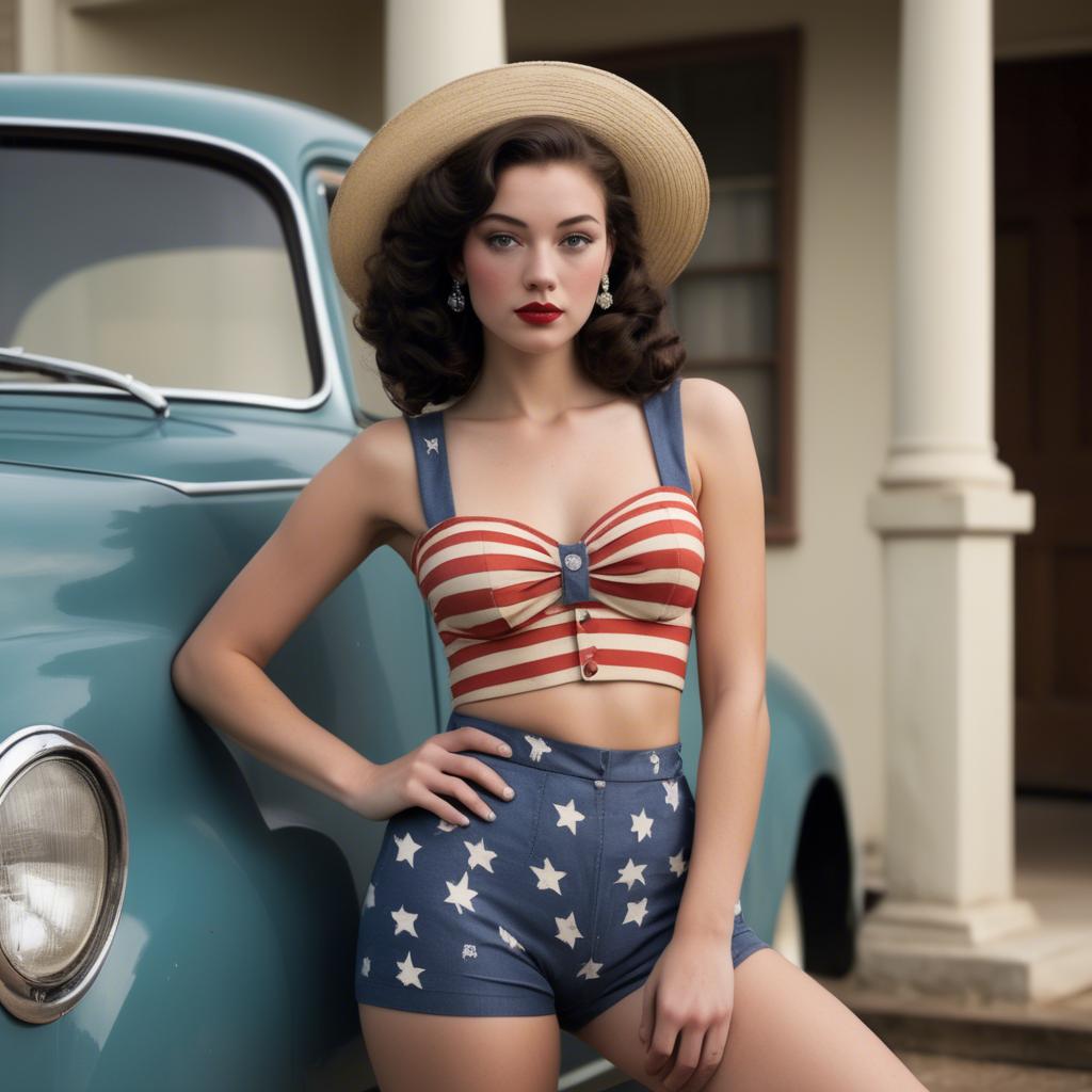 A stunning image of american model in a vintage-inspired set.
