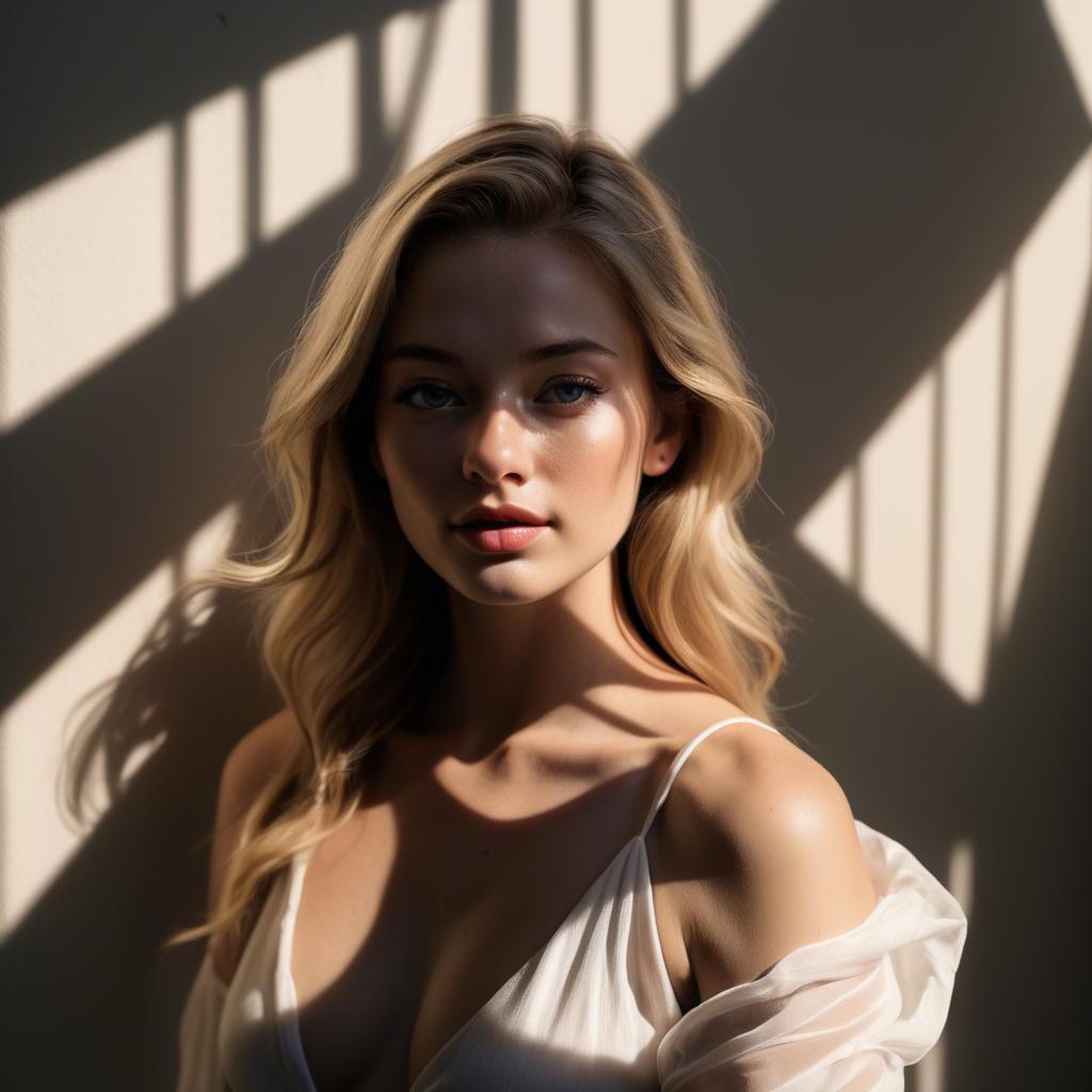 A stunning image of american model in soft flowing shadows.