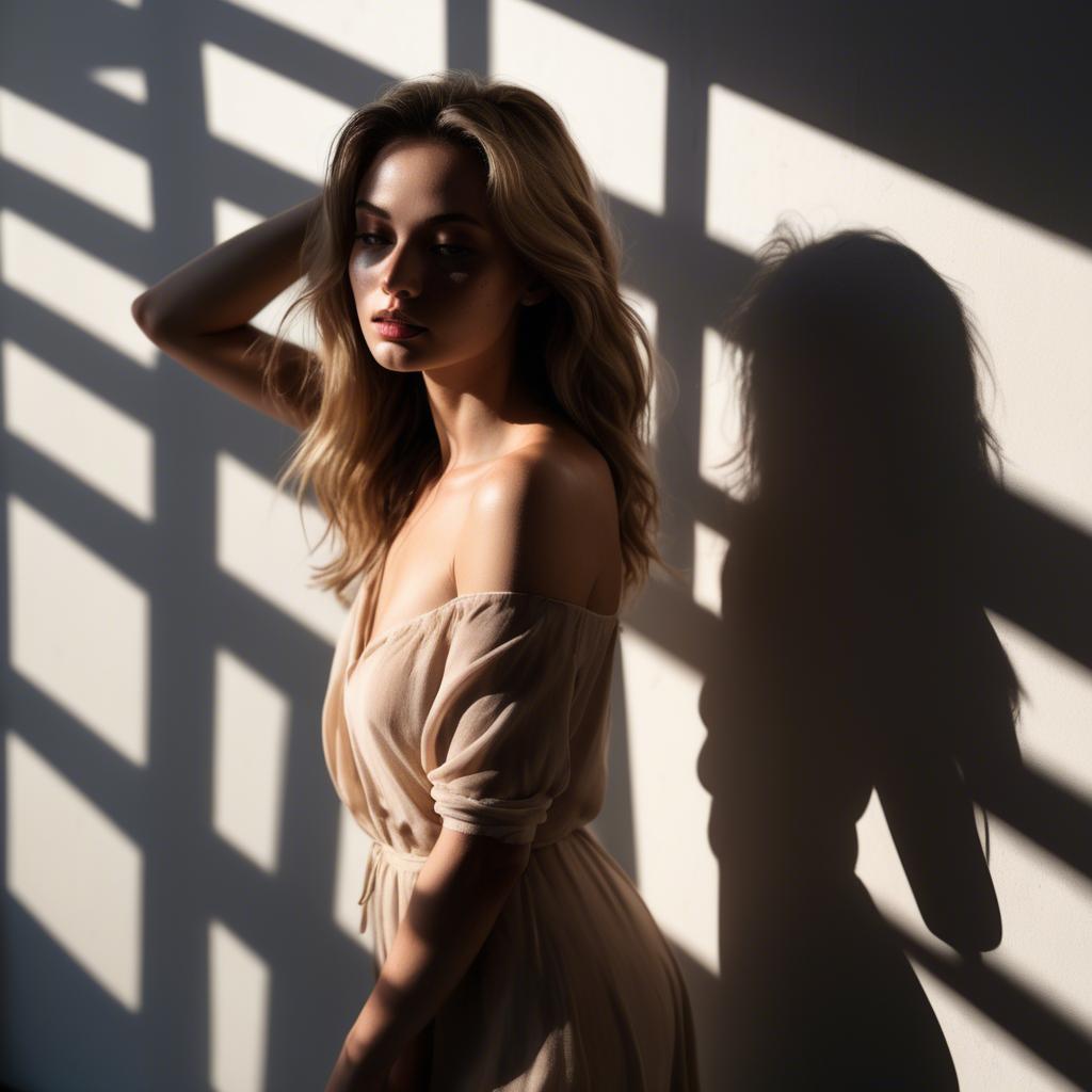 A stunning image of american model in soft flowing shadows.