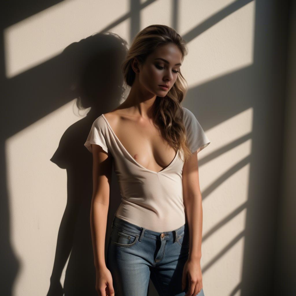 A stunning image of american model in soft flowing shadows.