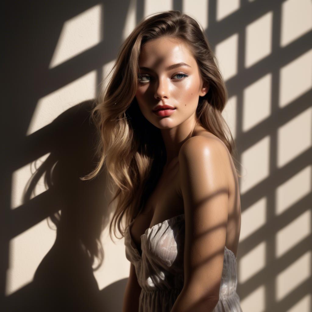 A stunning image of american model in soft flowing shadows.
