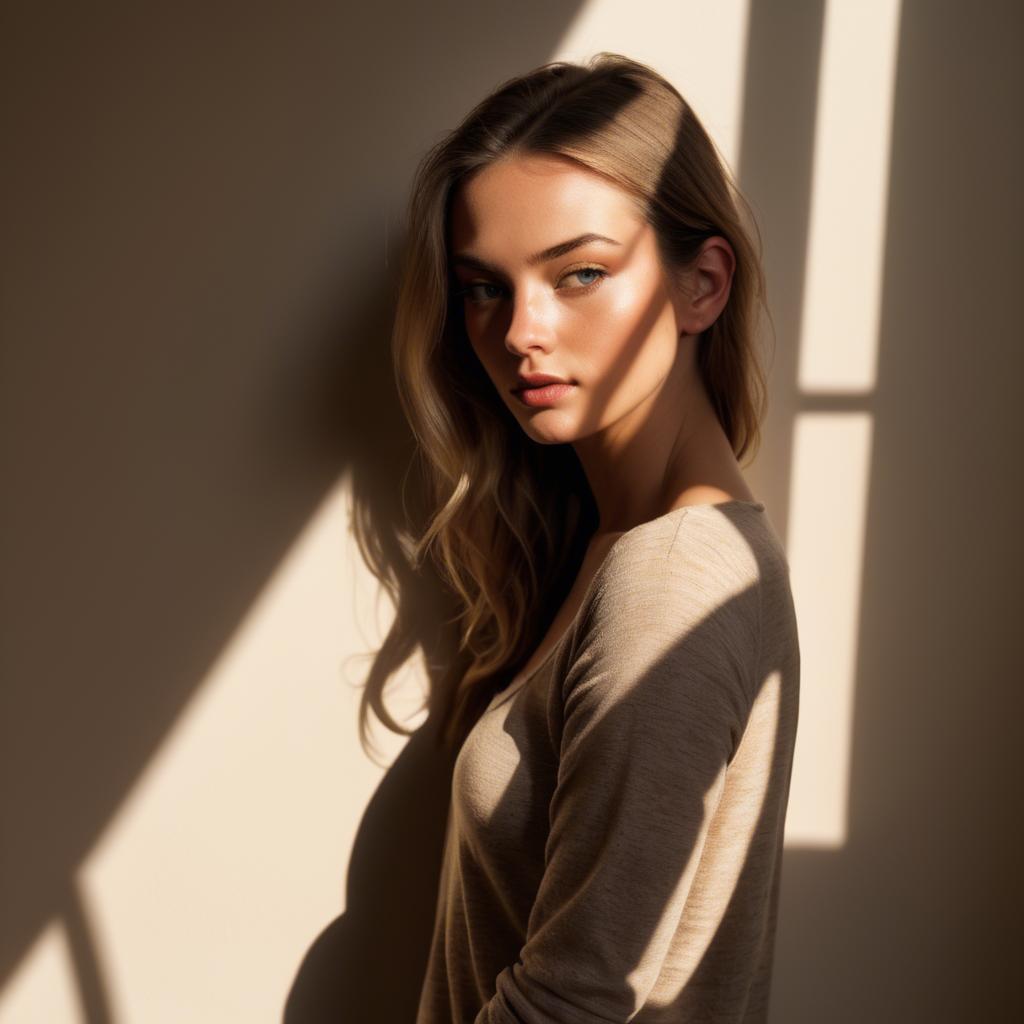 A stunning image of american model in warm shadows.